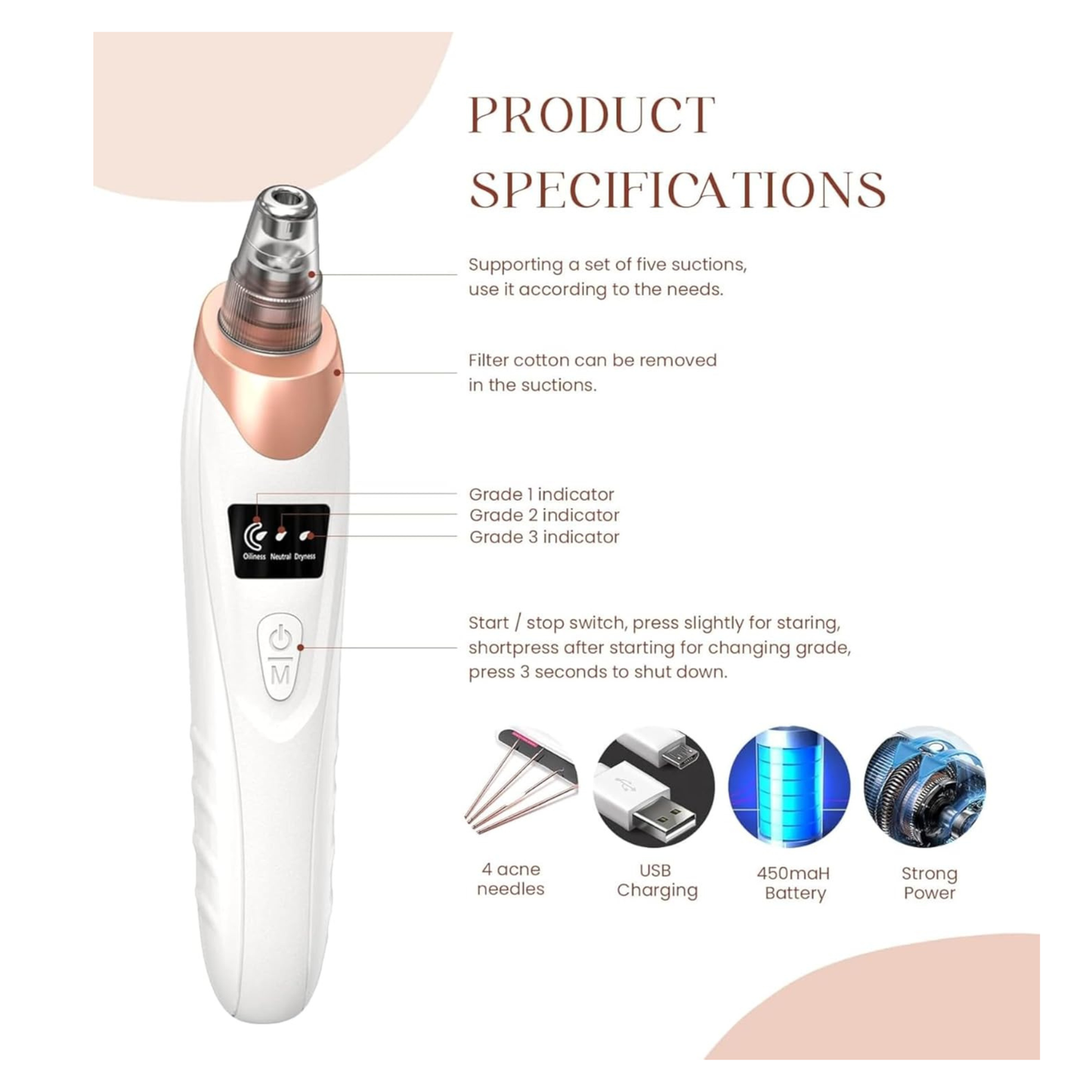 Original 5 in 1 Multi-functional Black Head Removal Derma Suction Machine Blackhead Remover